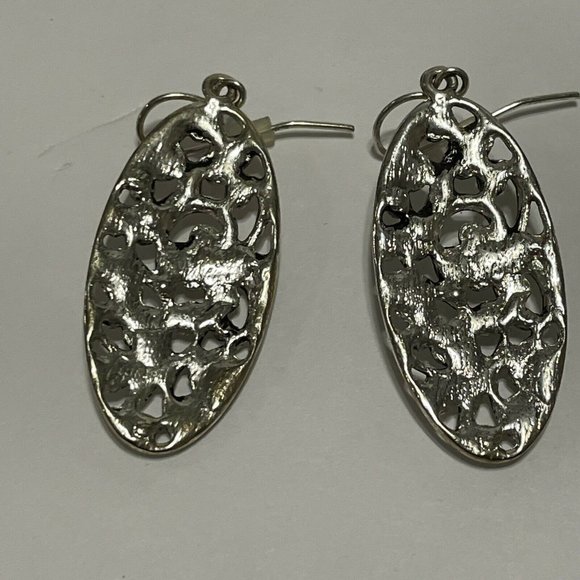 silver tone openwork scroll dangle hook earrings Filigree Rhinestone - Picture 7 of 7